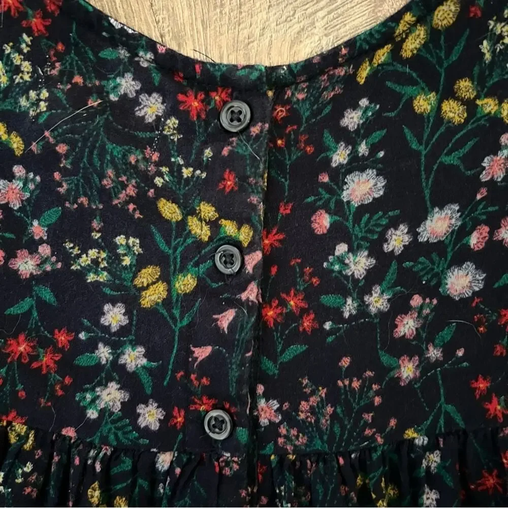 🌵3/$20 Old Navy Floral Top Girls 4T Navy Blue Cotton Short Flare Sleeve